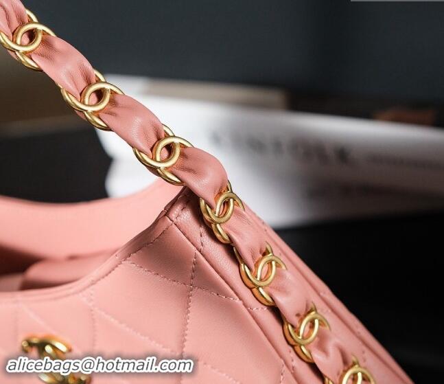 Cheapest Chanel Lambskin Hobo Bag with CC Chain Strap AS5177 Coral Pink 2024