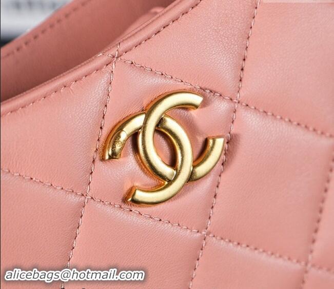 Cheapest Chanel Lambskin Hobo Bag with CC Chain Strap AS5177 Coral Pink 2024