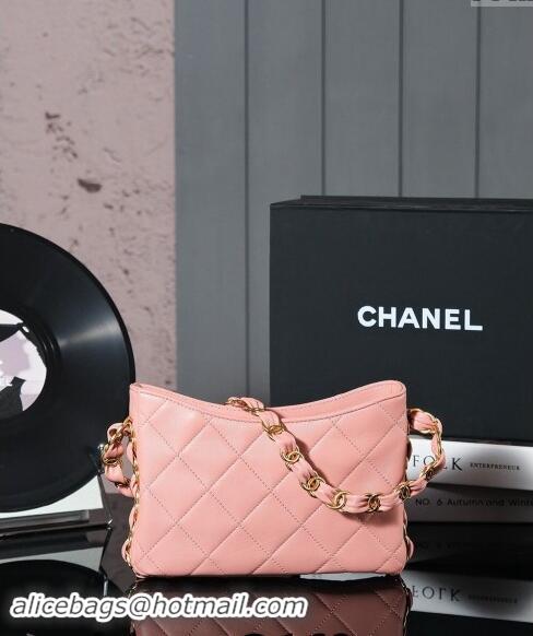 Cheapest Chanel Lambskin Hobo Bag with CC Chain Strap AS5177 Coral Pink 2024