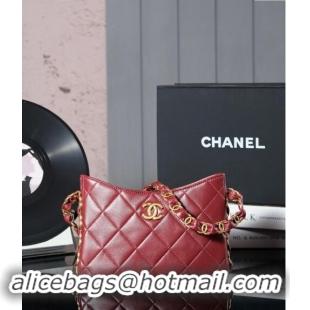 Top Grade Chanel Lambskin Hobo Bag with CC Chain Strap AS5177 Burgundy 2024