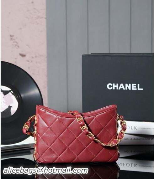 Top Grade Chanel Lambskin Hobo Bag with CC Chain Strap AS5177 Burgundy 2024