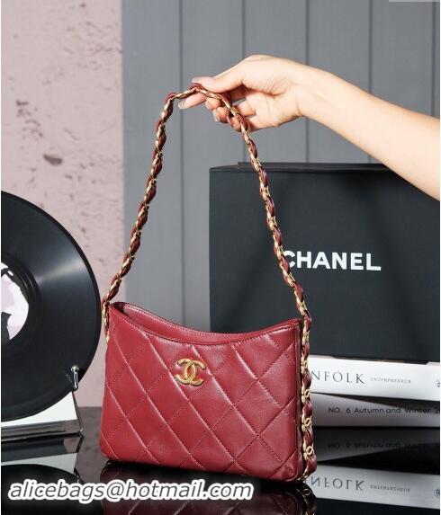 Top Grade Chanel Lambskin Hobo Bag with CC Chain Strap AS5177 Burgundy 2024