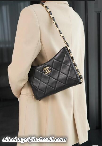 Most Popular Chanel Lambskin Hobo Bag with CC Chain Strap AS5177 Black 2024