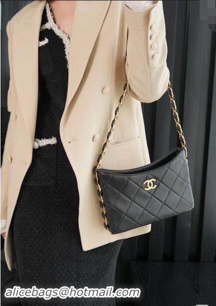 Most Popular Chanel Lambskin Hobo Bag with CC Chain Strap AS5177 Black 2024