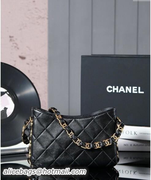 Most Popular Chanel Lambskin Hobo Bag with CC Chain Strap AS5177 Black 2024