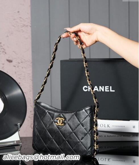 Most Popular Chanel Lambskin Hobo Bag with CC Chain Strap AS5177 Black 2024