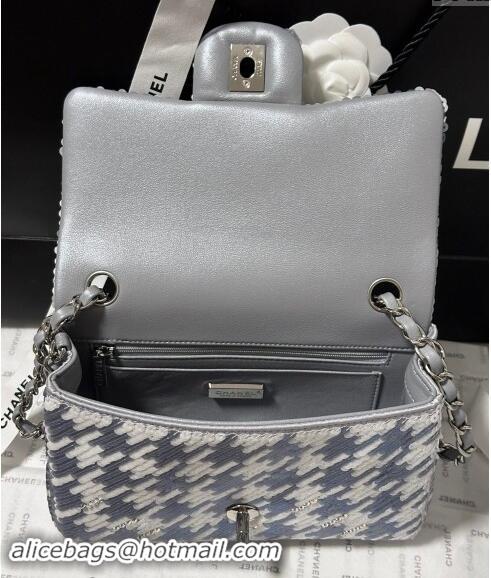 Promotional Chanel Embroidered Satin & Sequins Classic Mini Flap Bag A69900 White/Grey 2024