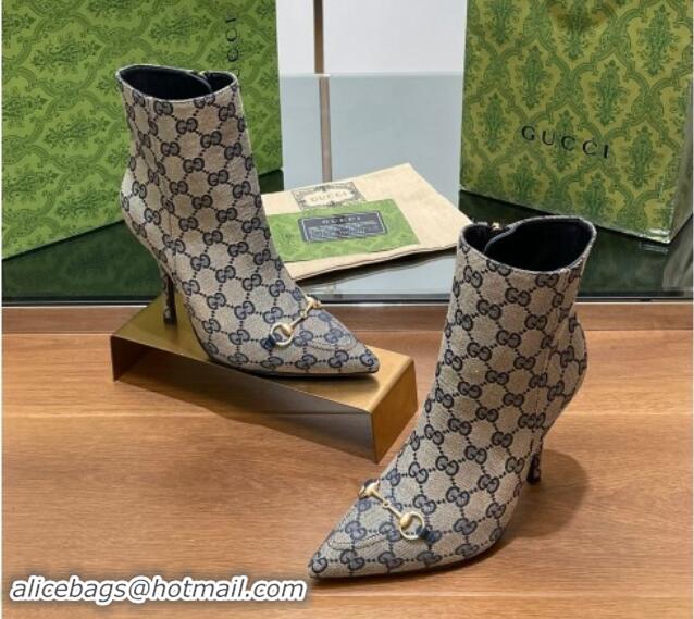 Buy Fashionable Gucci GG Canvas Ankle Boots 10.5cm with Horsebit Grey 1014058