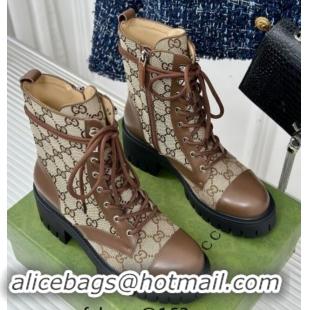 Sophisticated Gucci GG Canvas and Leather Lace-up Ankle Boots 6cm Brown 1014060