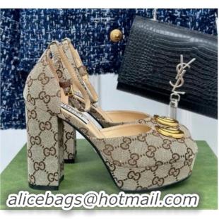 Low Cost Gucci GG Canvas Platform Pumps 11.5cm Beige 1014067