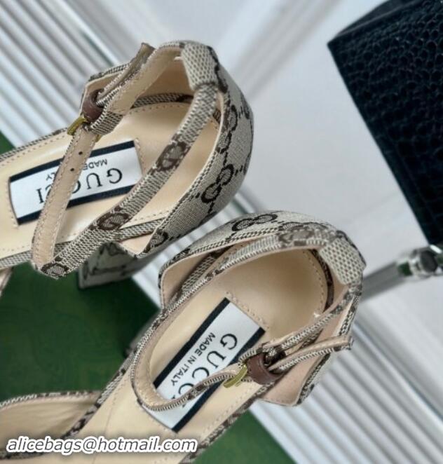 Low Cost Gucci GG Canvas Platform Pumps 11.5cm Beige 1014067