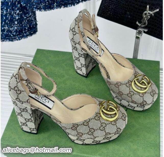 Low Cost Gucci GG Canvas Platform Pumps 11.5cm Beige 1014067