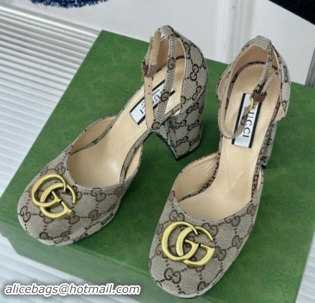 Low Cost Gucci GG Canvas Platform Pumps 11.5cm Beige 1014067