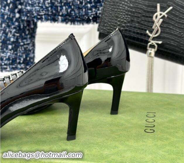 Top Grade Gucci Strappy Buckle Patent Leather Mid Pumps 6.5cm Black 1014068