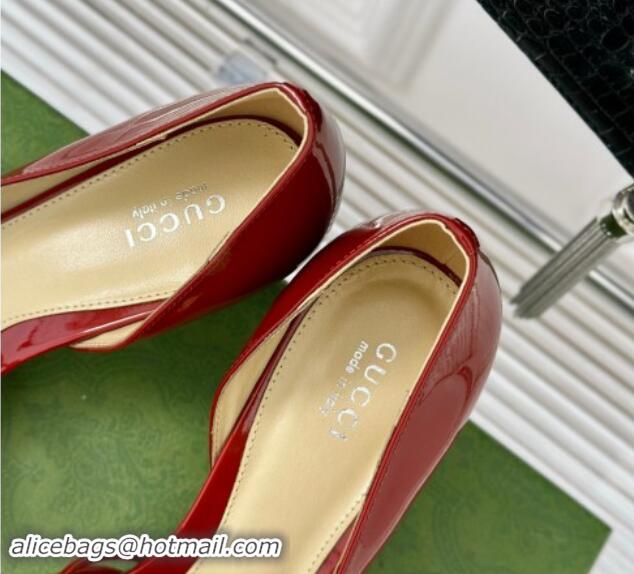 Luxurious Gucci Strappy Buckle Patent Leather Mid Pumps 6.5cm Red 1014069