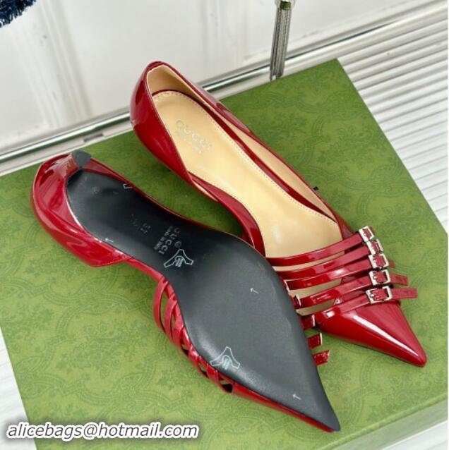 Luxurious Gucci Strappy Buckle Patent Leather Mid Pumps 6.5cm Red 1014069