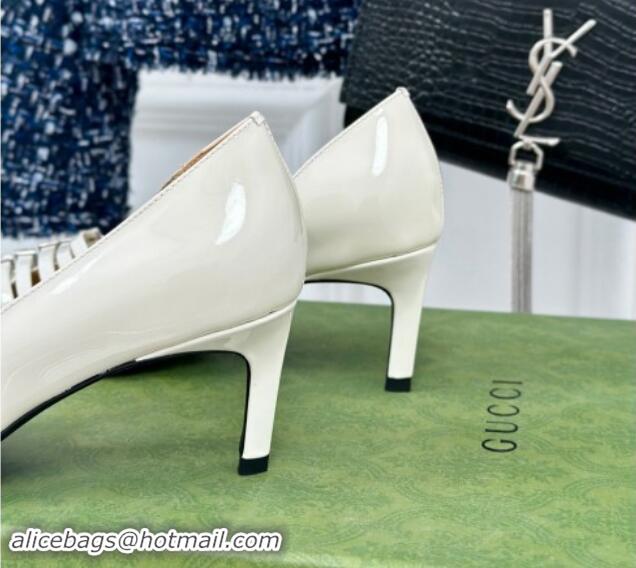 Sumptuous Gucci Strappy Buckle Patent Leather Mid Pumps 6.5cm White 1014070