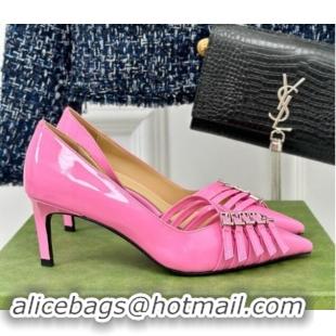 Luxury Gucci Strappy Buckle Patent Leather Mid Pumps 6.5cm Pink 1014072