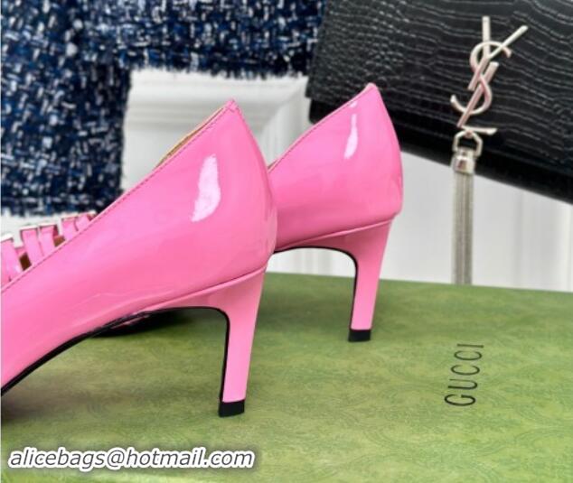 Luxury Gucci Strappy Buckle Patent Leather Mid Pumps 6.5cm Pink 1014072