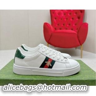 Best Product Gucci Ace Leather Sneakers with Bee Web White/Green 1014075