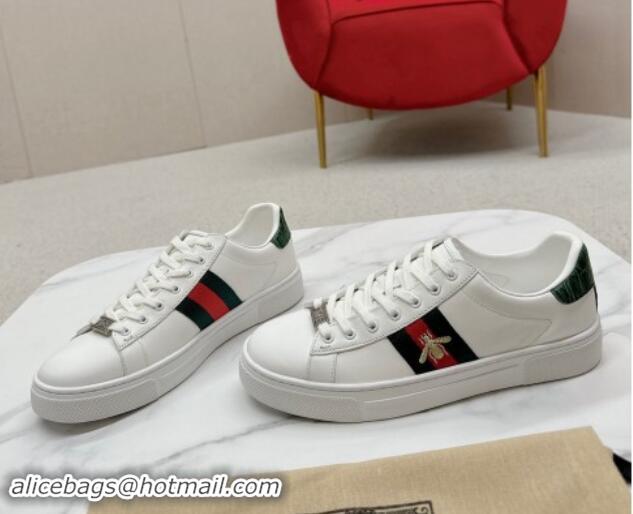 Best Product Gucci Ace Leather Sneakers with Bee Web White/Green 1014075