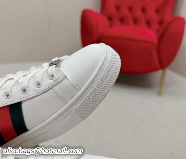 Best Product Gucci Ace Leather Sneakers with Bee Web White/Green 1014075