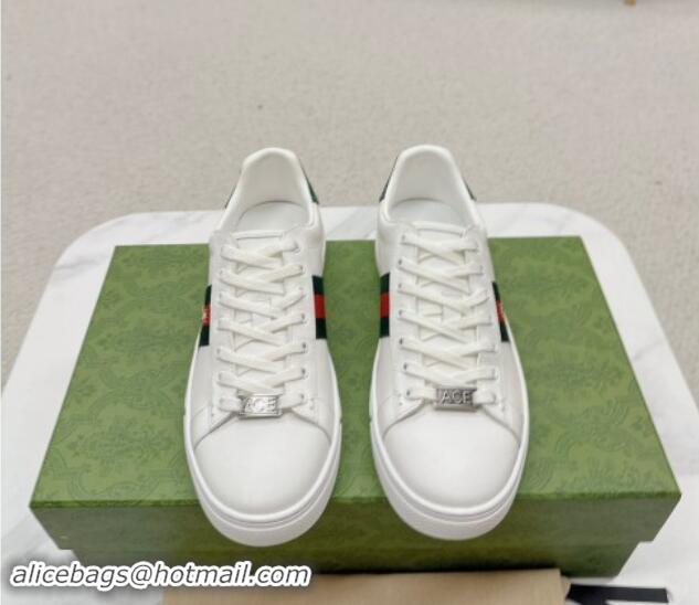 Best Product Gucci Ace Leather Sneakers with Bee Web White/Green 1014075