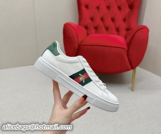 Best Product Gucci Ace Leather Sneakers with Bee Web White/Green 1014075