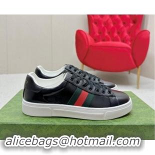 Luxury Cheap Gucci Ace Leather Sneakers with Web Black 1014076