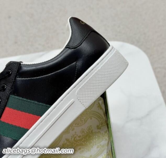 Luxury Cheap Gucci Ace Leather Sneakers with Web Black 1014076