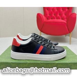 Popular Style Gucci Ace Leather Sneakers with Web Black/Red 1014077