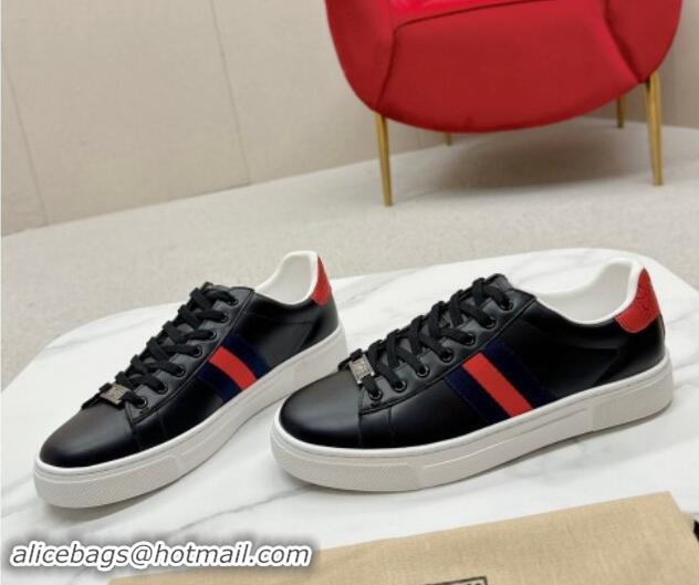 Popular Style Gucci Ace Leather Sneakers with Web Black/Red 1014077