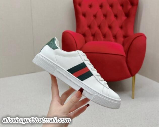 Unique Style Gucci Ace Leather Sneakers with Web White/Green 1014078