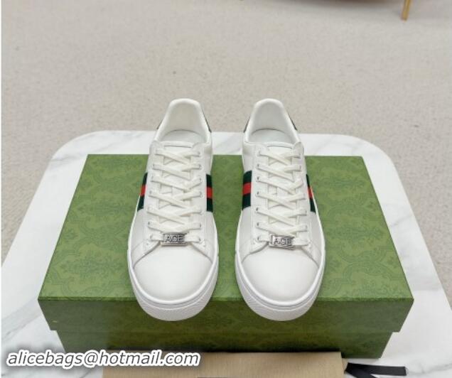 Unique Style Gucci Ace Leather Sneakers with Web White/Green 1014078