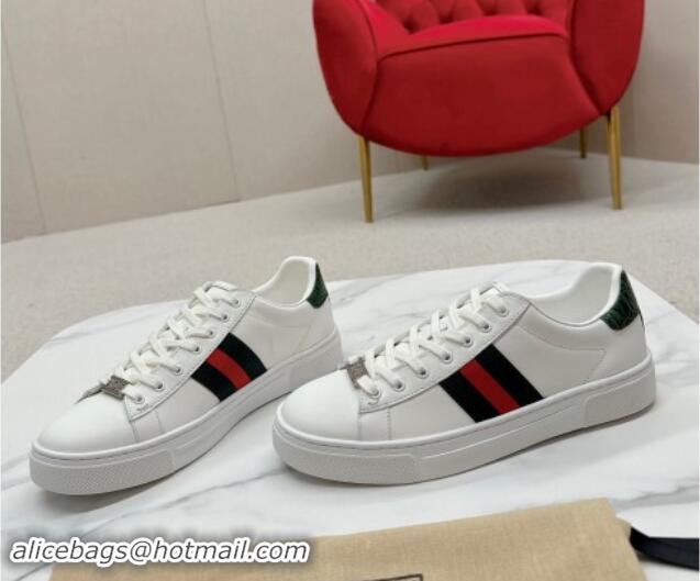 Unique Style Gucci Ace Leather Sneakers with Web White/Green 1014078