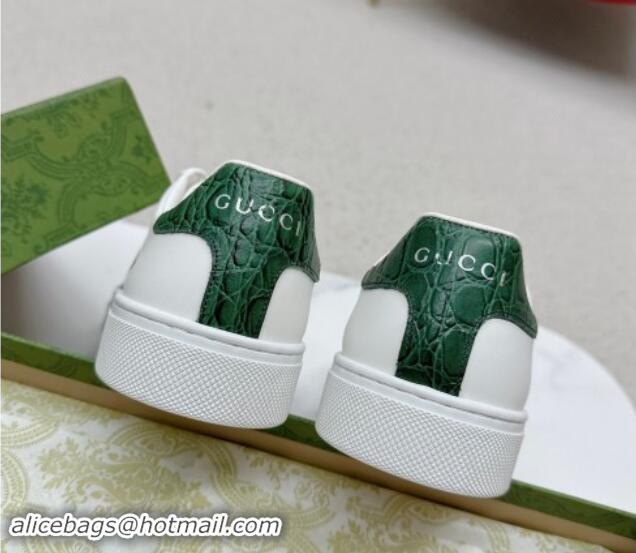 Unique Style Gucci Ace Leather Sneakers with Web White/Green 1014078