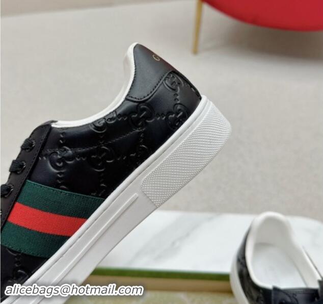 Good Product Gucci Ace Sneakers in Black GG Embossed Leather with Web 1014081