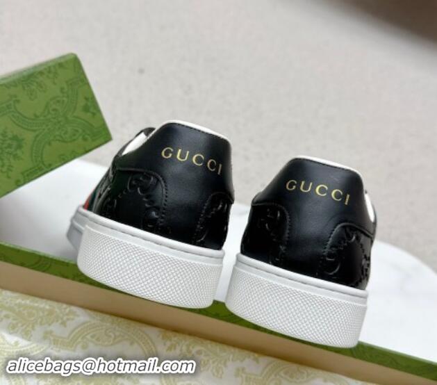 Good Product Gucci Ace Sneakers in Black GG Embossed Leather with Web 1014081