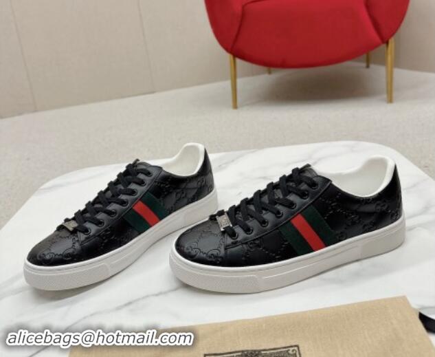 Good Product Gucci Ace Sneakers in Black GG Embossed Leather with Web 1014081