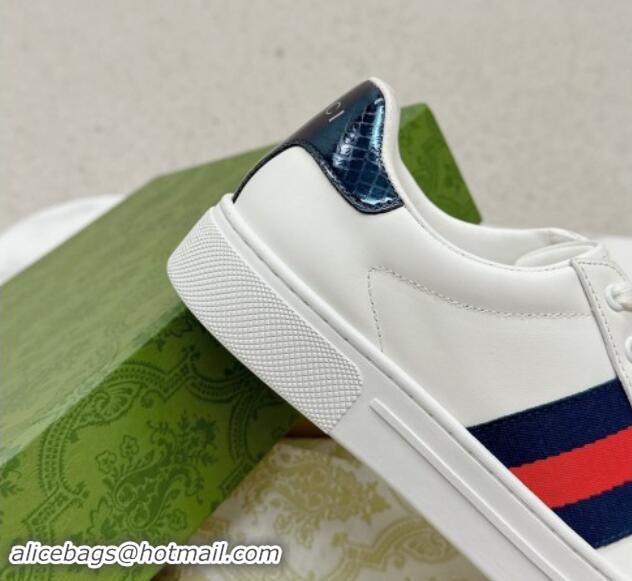 Shop Duplicate Gucci Ace Leather Sneakers with Web White/Blue 1014080