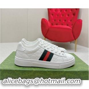 Good Quality Gucci Ace Sneakers in White GG Embossed Leather with Web 1014082