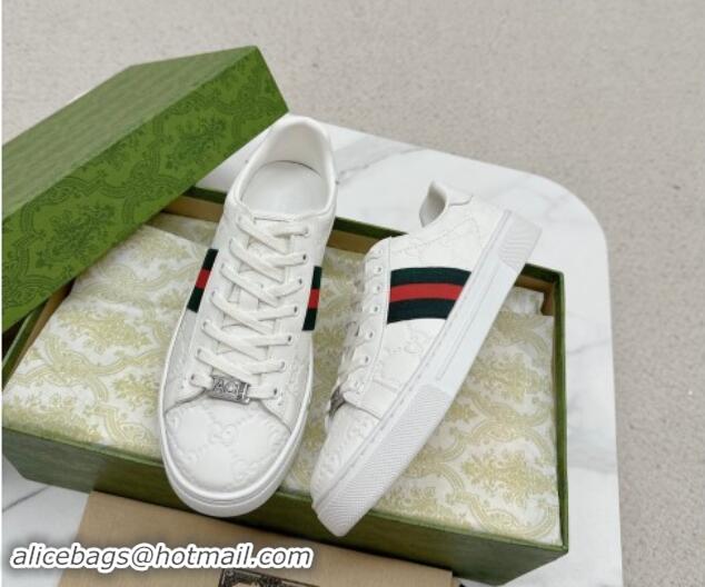 Good Quality Gucci Ace Sneakers in White GG Embossed Leather with Web 1014082