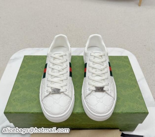 Good Quality Gucci Ace Sneakers in White GG Embossed Leather with Web 1014082