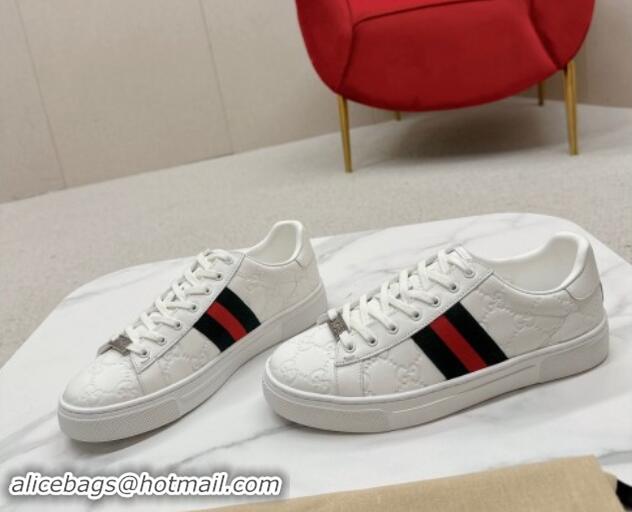 Good Quality Gucci Ace Sneakers in White GG Embossed Leather with Web 1014082