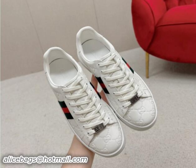 Good Quality Gucci Ace Sneakers in White GG Embossed Leather with Web 1014082