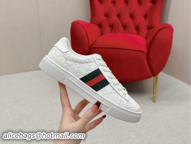 Good Quality Gucci Ace Sneakers in White GG Embossed Leather with Web 1014082