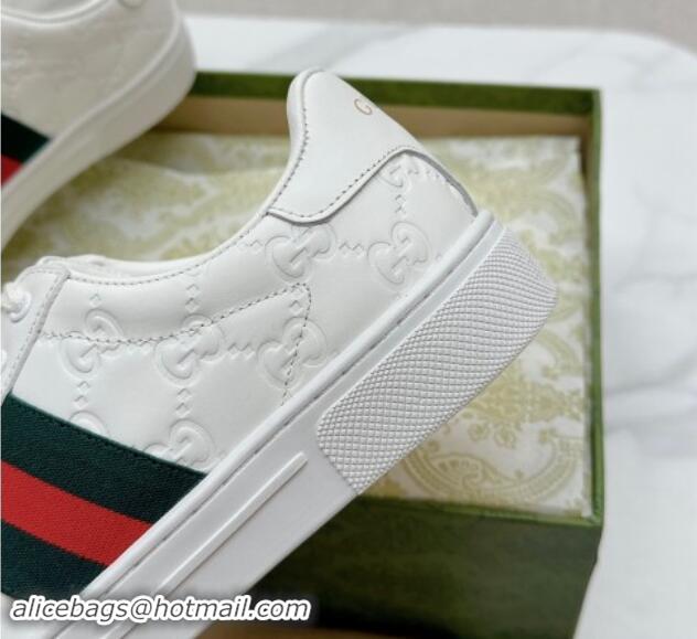 Good Quality Gucci Ace Sneakers in White GG Embossed Leather with Web 1014082