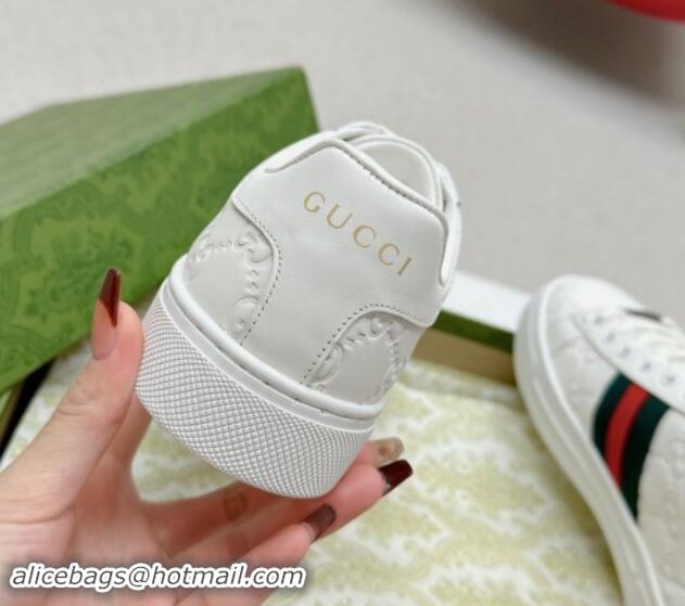 Good Quality Gucci Ace Sneakers in White GG Embossed Leather with Web 1014082