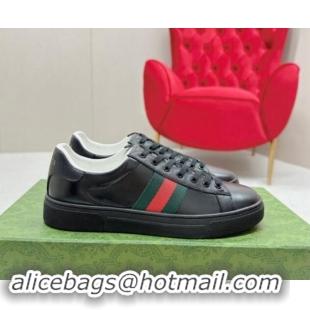 Best Price Gucci Ace Sneakers with Web in Black Embossed Leather 1014083