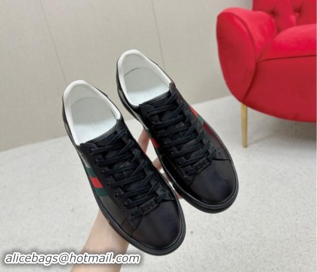 Best Price Gucci Ace Sneakers with Web in Black Embossed Leather 1014083